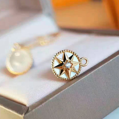 Personality White Fritillary Compass Pendant Necklace Piercing Earrings Gold Plated 925 Sterling Silver Gift Women Jewelry
