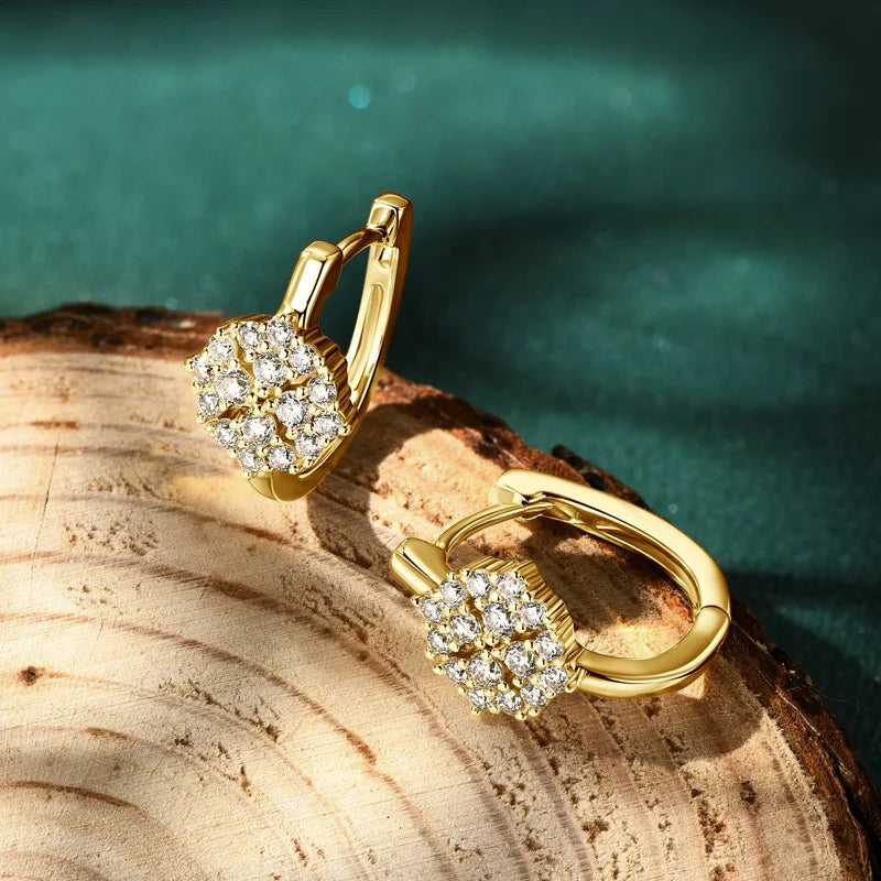 Luxury Flower Earrings 925 Silver Full Moissanite Drop Small Hoop Earrings For Women 2024 Trendy Christmas Jewelry Gift