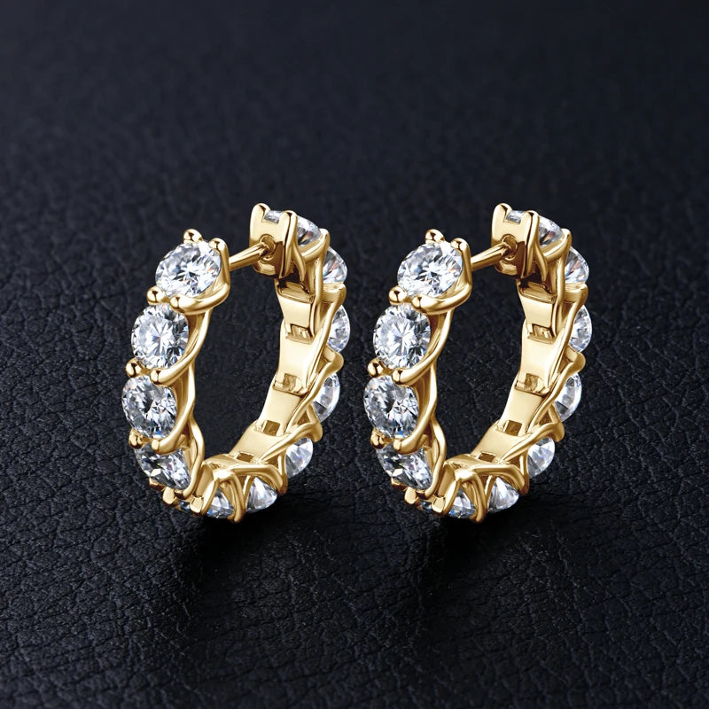 New 4mm Moissanite Hoops Luxury Eternity Diamond Earrings Solid Silver 925 18K White Gold Plated Jewelry for Women Gifts