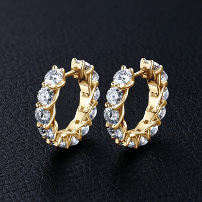 New 4mm Moissanite Hoops Luxury Eternity Diamond Earrings Solid Silver 925 18K White Gold Plated Jewelry for Women Gifts