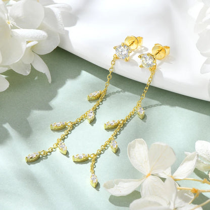 Leaf Dangle Long Drop Earrings Silver 925 for Women Real Moissanite Chandelier Earrings Wedding Jewelry Korean Accessories