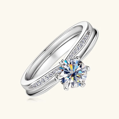 Classic 1.0ct D Moissanite Wedding Engagement Rings for Women 925 Silver Solitaire Bridal Ring Stackable Half Eternity Band Sets