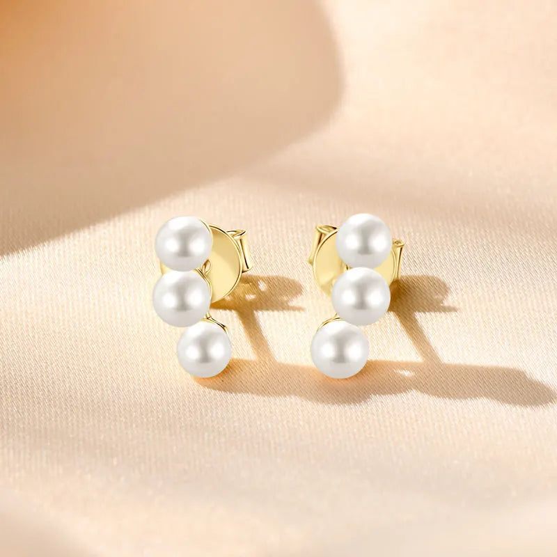 925 Sterling Silver Earrings Piercing Studs Round 3mm Natural Freshwater White Pearl Earrings for Women Fine Jewel Gifts