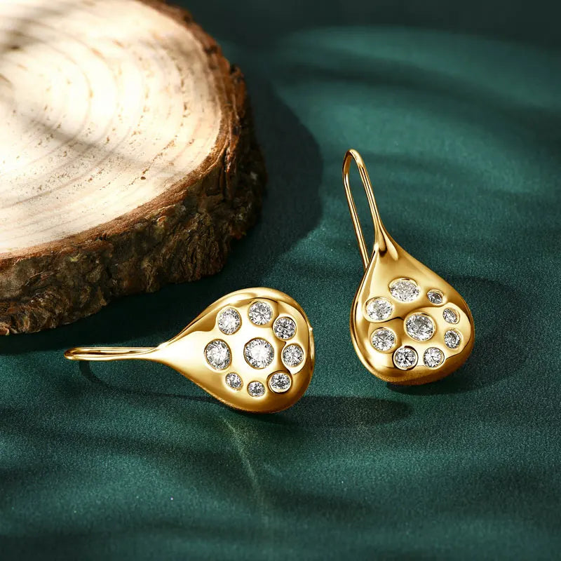 1.6cttw Moissanite Dangle Hook Earrings 925 Silver for Women 2024 Trendy Large Teardrop Earrings Texture Jewelry Gift GRA