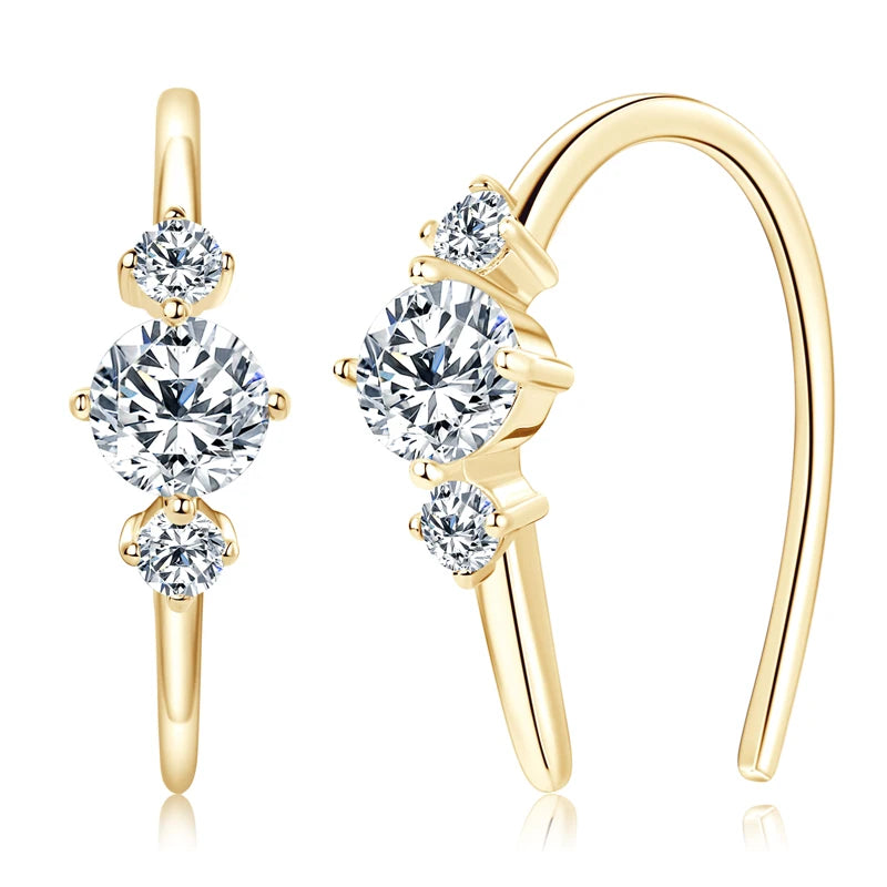 U shaped 3 Stone D0.72CT Moissanite Earrings Silver 925 Piercing Open Hoop Earrings for Women Certified Wedding Jewelry