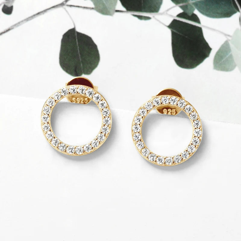 Minimalist 925 Sterling Silver Halo Circle Earrings 1.3mm Round Moissanite Earrings Studs for Women Fine Jewelry 2024 New Trend