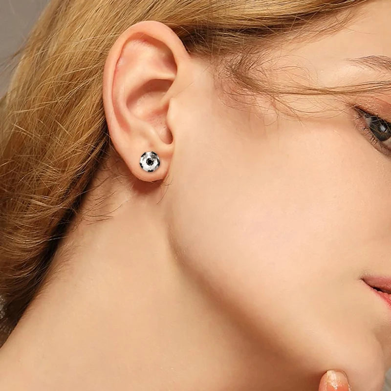 100% 925 Sterling Silver Soccer Stud Earrings 1.2CTTW 3mm Round Black Moissanite Piercing Earring for Women Men 2024 Trend