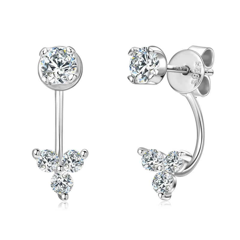 Dual Purpose  Flower D Moissanite Drop Stud Earrings Real 925 Silver Front and Back Piercing Ear Jacket for Women Jewelry Gift