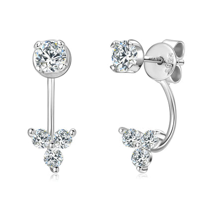 Dual Purpose  Flower D Moissanite Drop Stud Earrings Real 925 Silver Front and Back Piercing Ear Jacket for Women Jewelry Gift