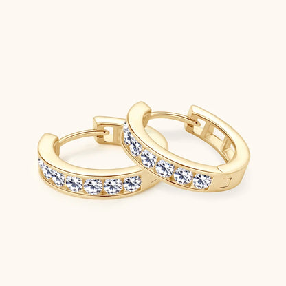Genuine 2.5mm Moissanite Hoops Classic Earrings 925 Sterling Silver Gold Slot Inlay Sparking Diamond for Women Men Jewelry
