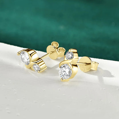2 Stones Moissanite Stud Earrings Real 925 Sterling Silver for Women GRA Certified Moissanite 5mm&3mm Lab Diamond 2025 New