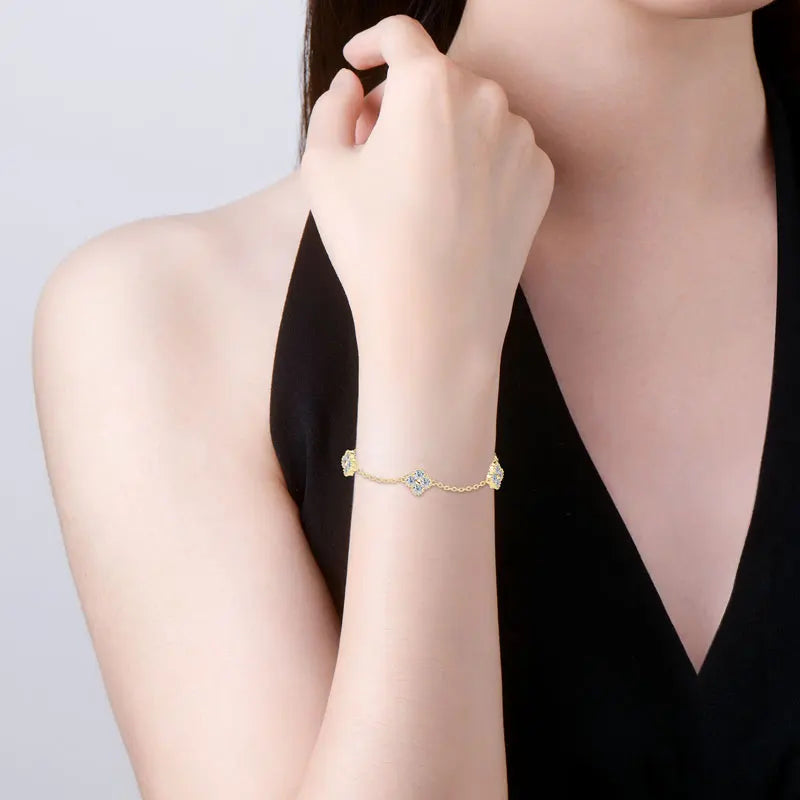 2025 New 925 Silver Flower Clover Bracelet Moissanite 3mm for Women 18k Gold Plated Fine Jewelry GRA Certified Lab Diamond
