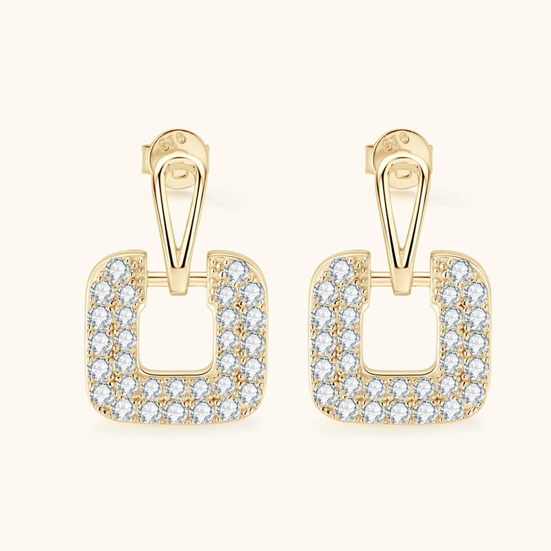Premium Gold Square Stud Earrings Piercing Ear for Women Real Moissanite Drop Earrings Silver 925 Luxury Wedding Jewelry