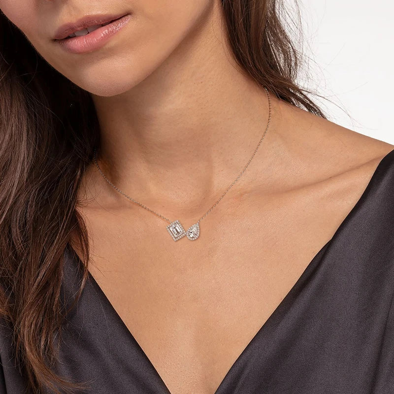 3CTW. 2ct Emerald Cut and Pear Cut D Moissanite Pendant Necklace for Women s925 Silver GRA Certified Jewelry Party Birthday Gift
