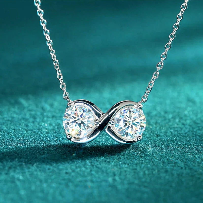 Infinity Pendant 6.5mm 2cttw. 1ct D Moissanite Necklace for Women 925 Silver Adjustable Chain Charm Jewelry Birthday Gift