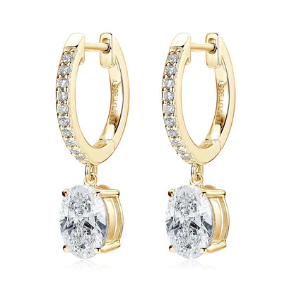 New Hoop Drop Earrings 100% Sterling Silver 925 1.5CT Moissanite D Color Oval Cut Earrings for Women Jewelry Gift Wedding Party