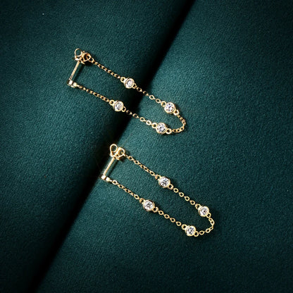 925 Sterling Silver Earrings Bezel Moissanite Long Tassel Chain Drop Earring for Women Trendy Fine Jewelry Christmas Gifts