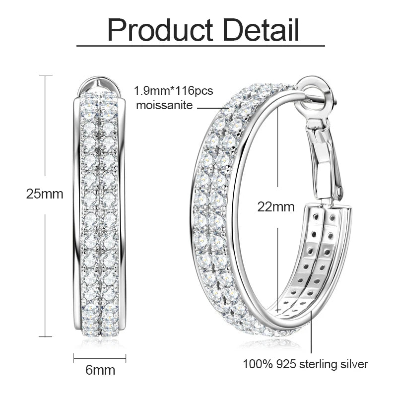 Real S925 Silver Full D Moissanite Earrings 2025 Fashion Sparking Hoop Clip Earrings GRA Certified Gift for Women Korean