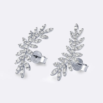 Leaf-Shaped Stud Earrings Climber 925 Sterling Silver D Color Moissanite Earrings for Women Wedding Party Jewelry Valentine Gift