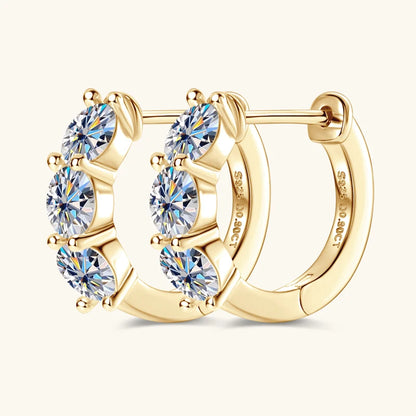 2024 New Three Stone Earrings Real 925 Sterling Silver 4mm Round Moissanite Hoop Earrings for Women Jewelry Gift Valentine Day