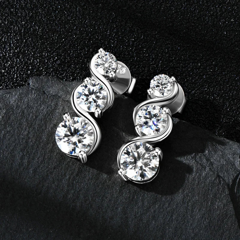 2 Stones Moissanite Stud Earrings Real 925 Sterling Silver for Women GRA Certified Moissanite 5mm&3mm Lab Diamond 2025 New