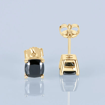 6x6MM 1.0CT Cushion Cut Black Moissanite Stud Earrings for Men Women 925 Sterling Silver Gold Plated Earring Jewelry Gift