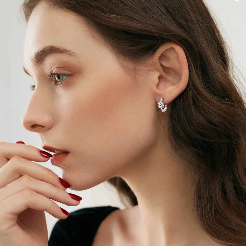 100% 925 Sterling Silver Earrings 2.36CTW. Moissanite Hoop Huggie Earrings for Women Gift Jewelry Engagement Birthday Valentine
