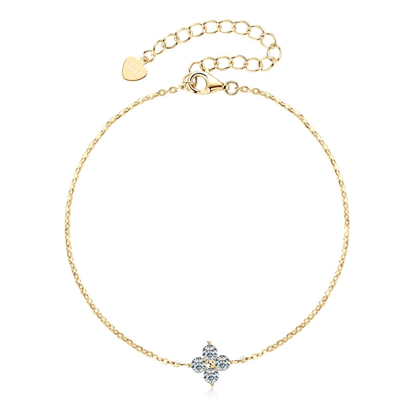 Lucky Four Leaf Clover Moissanite Bracelet 925 Silver for Women Certified D Color Simple Charm Jewelry 18k Gold Plated
