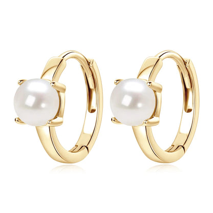Real 925 Sterling Silver 5mm Bread-shaped Natural Freshwater Pearl Hoops Huggie Earrings for Women Hypoallergenic Jewelry Gifts