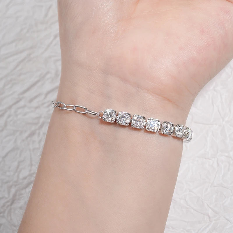925 Silver Half Chain Tennis Bracelet 2-5mm D Color Moissanite Bracelet for Women Fine Jewelry 18k Gold Plated Bangle New