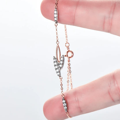 2024 Trendy 18k Rose Gold Plated Delicate 2mm D Color Moissanite Leaf Bracelet  925 Silver Chain for Women Wedding Jewelry Gift
