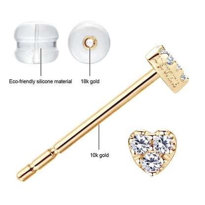 Solid 10K Yellow Gold Moissanite Earrings for Women Super Mini Heart Studs Earrings Piercing Ear Wedding Engagement Jewelry Gift