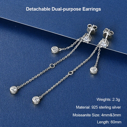 Long Tassel Star Moissanite Pendant Earrings for Women S925 Silver Chain Dangle Drop Earrings Studs GRA Certified Jewelry