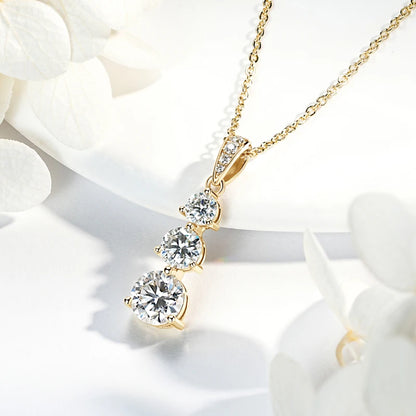 Real Certified Gradual Three Stone Moissanite Pendant Necklace 100% 925 Silver for Women Luxury Wedding Anniversary Jewelry Gift