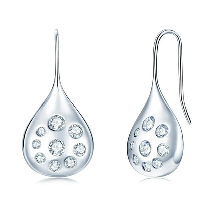 1.6cttw Moissanite Dangle Hook Earrings 925 Silver for Women 2024 Trendy Large Teardrop Earrings Texture Jewelry Gift GRA