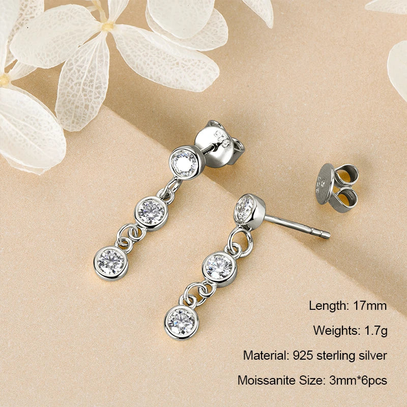 Long Tassel Star Moissanite Pendant Earrings for Women S925 Silver Chain Dangle Drop Earrings Studs GRA Certified Jewelry