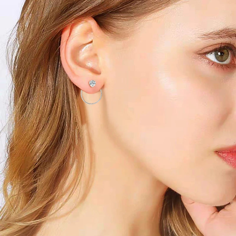 100% 925 Silver Circle Piercing Earrings for Women 4mm 0.3ct Moissanite Earring Studs Threader Wedding Party Jewelry 2024