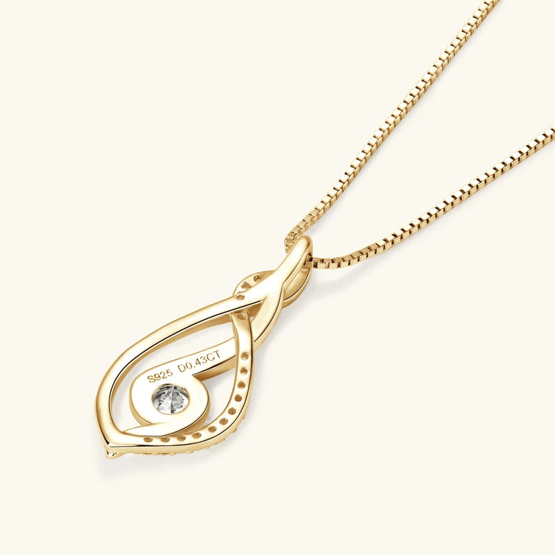 925 Sterling Silver 4mm Round Moissanite Twist Pendant Necklace Gold Plated Sparking Diamond Party Jewelry for Women Gifts