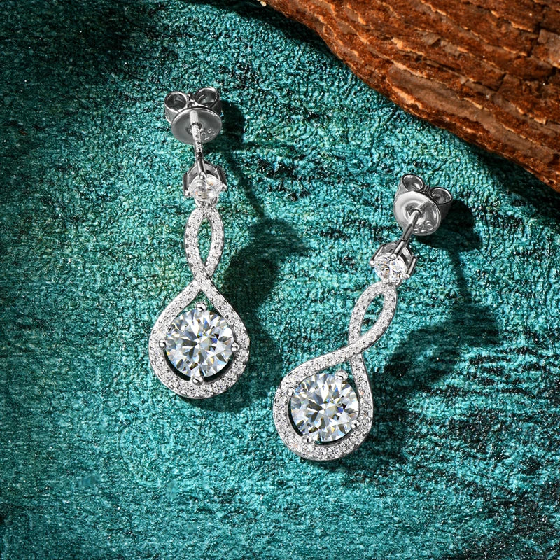 1ct Infinite White/Blue Moissanite Drop Dangle Earrings 925 Silver for Women Piercing Ear Studs Engagement Wedding Jewelry