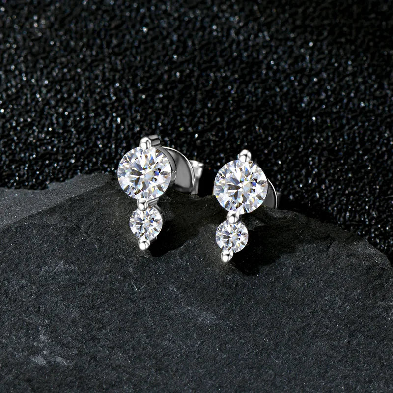 2 Stones Moissanite Stud Earrings Real 925 Sterling Silver for Women GRA Certified Moissanite 5mm&3mm Lab Diamond 2025 New