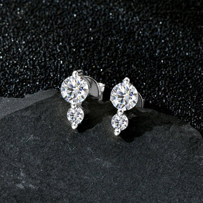 2 Stones Moissanite Stud Earrings Real 925 Sterling Silver for Women GRA Certified Moissanite 5mm&3mm Lab Diamond 2025 New