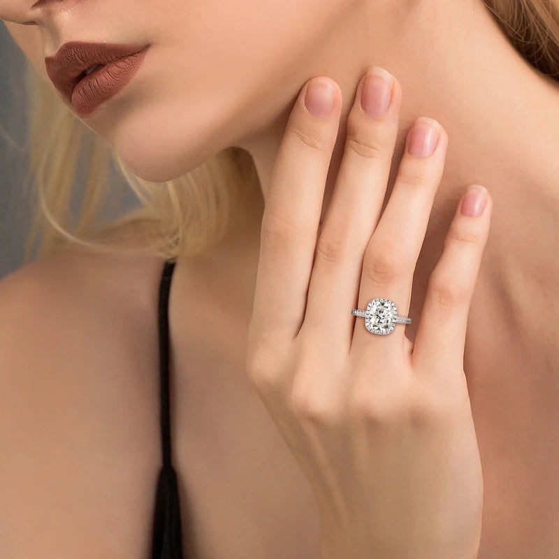 Original 4.0 Carat Cushion Cut Moissanite Wedding Ring 925 Sterling Sliver Promise Ring Bands for Women Engagement Jewelry
