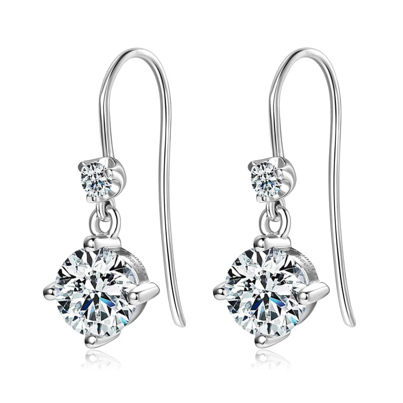 Hook Earrings Real 925 Silver 6.5mm 1ct Round Moissanite Drop Dangle Earring GRA Certified Wedding Jewelry for Women Gift