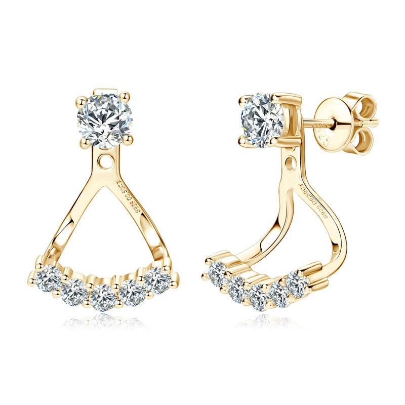 2024 Trendy 5mm Moissanite Ear Jacket Earrings Studs for Women 100% 925 Silver Dual Purpose Front and Back Earrings Jewelry Gift