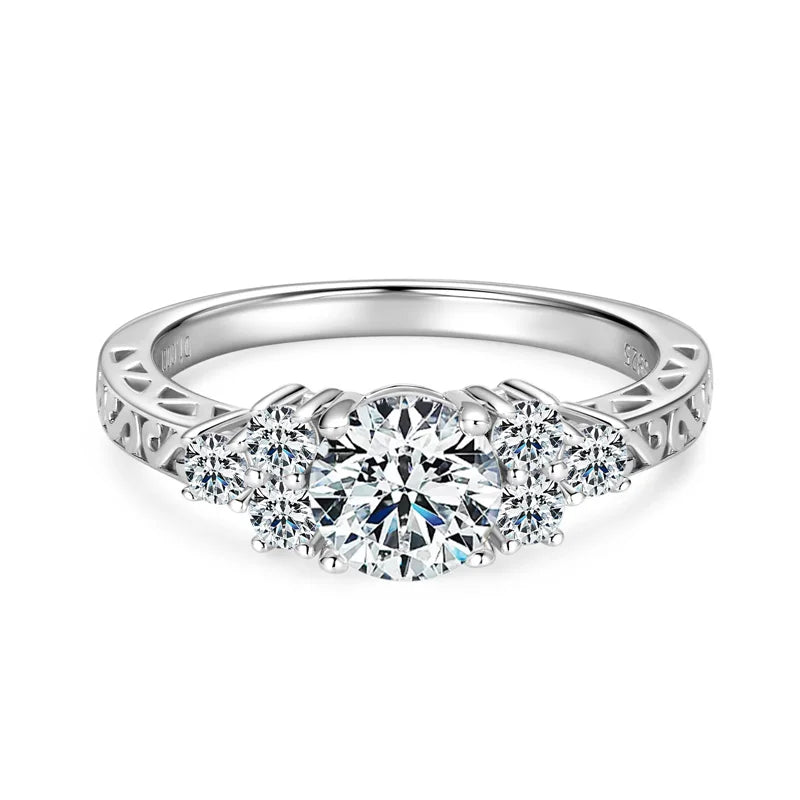 925 Sterling Sliver 6.5mm 1carat Round Moissanite Ring for Women Vintage Skeleton Engagement Wedding Rings Finger Jewel