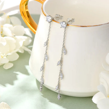 Leaf Dangle Long Drop Earrings Silver 925 for Women Real Moissanite Chandelier Earrings Wedding Jewelry Korean Accessories