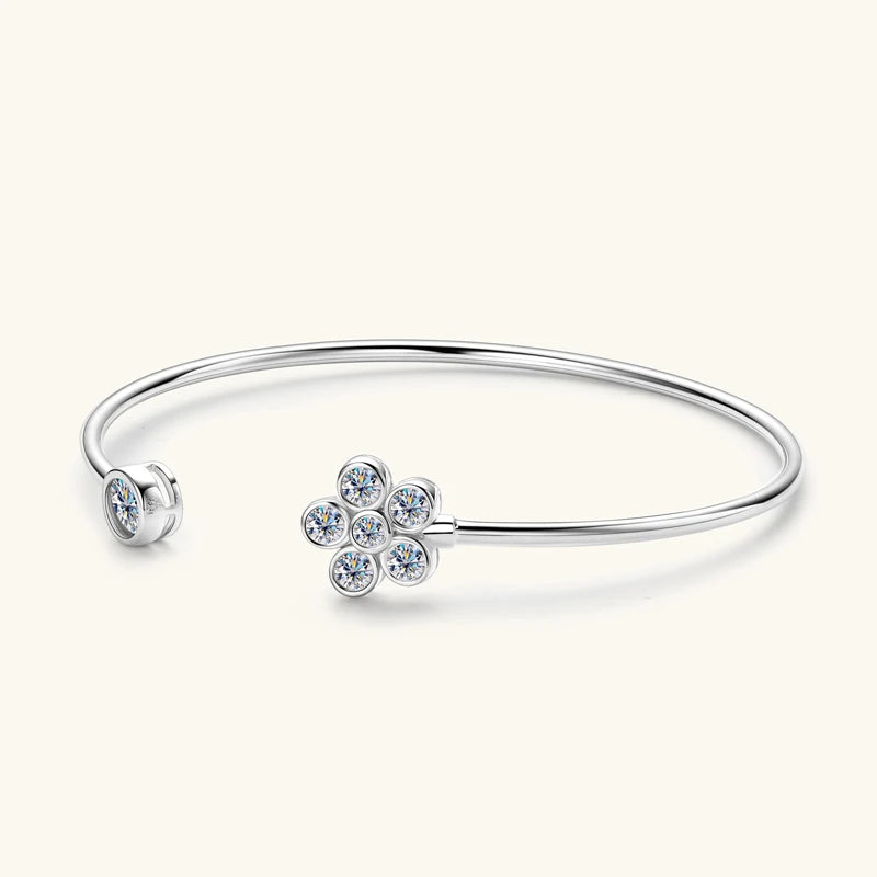 5mm 0.5CT D VVS1 Moissanite Bangle Cuff Real 925 Sterling Silver Bracelet for Women Hand Opening Cuffs Fine Jewelry Gifts