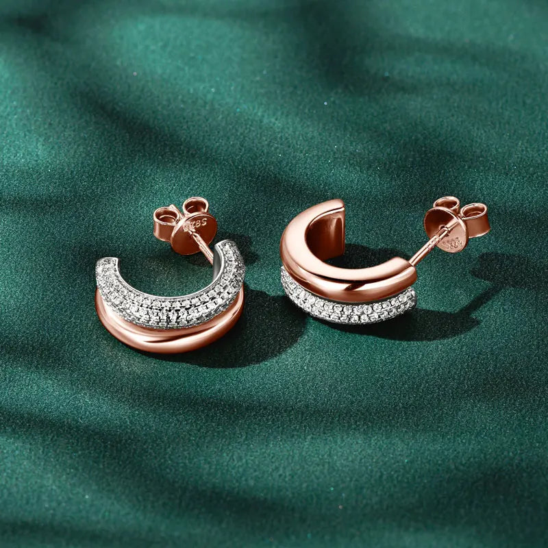 2024 Pave Moissanite Piercing Stud Earrings 925 Silver for Women Gifts Personality Punk C-shaped Earring Double Open Hoops GRA