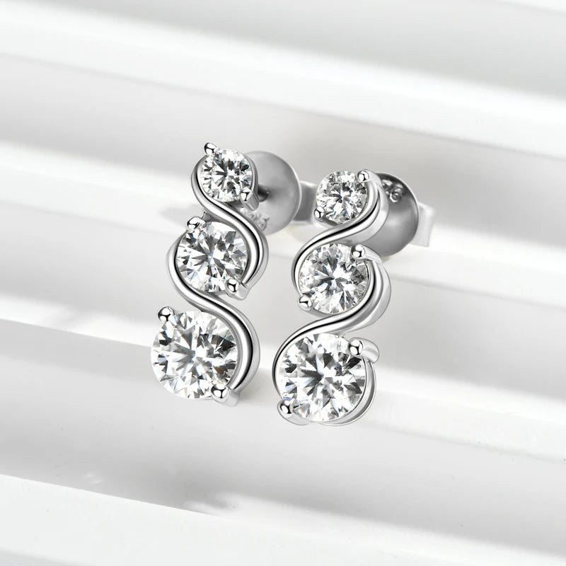 18K Gold Plated 1.80CTTW. VVS1 Round Moissanite Drop Earrings Studs Real 925 Silver for Women Wedding Party Gift 2024 New