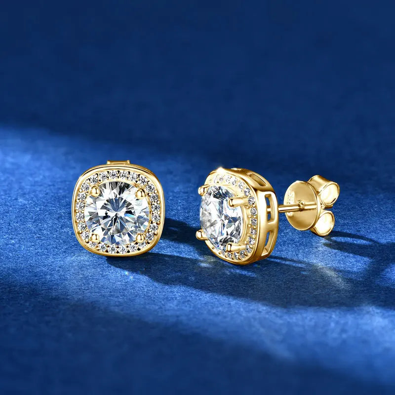 6.5mm 2CTW. D Moissanite Square Stud Earrings for Women Men S925 Silver Earrings Classic 1CT GRA Certified Lab Diamond Jewelry